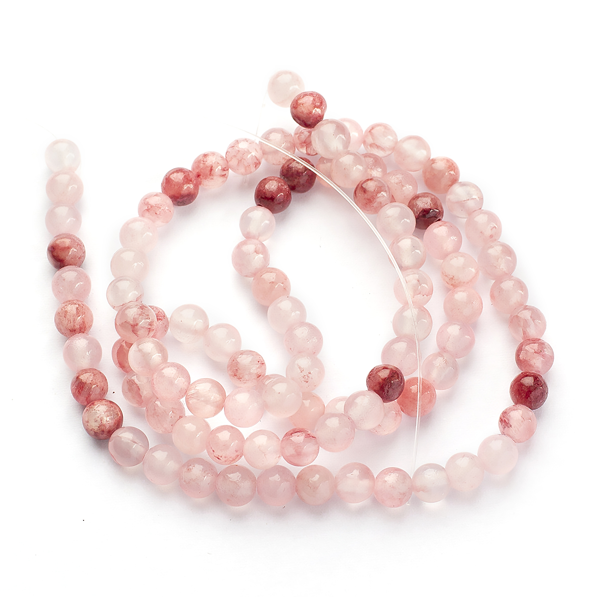 Бусины Натуральный Зеленый Нефрит Круглые, Розовые