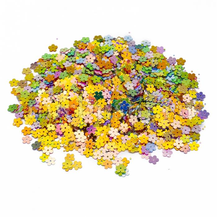 Пайетки, Пластиковые, Цветок, Цвет: Микс, Размер: 7х7х0.2мм, Отверстие 1мм, около 2000шт/25г, (УТ100026420)