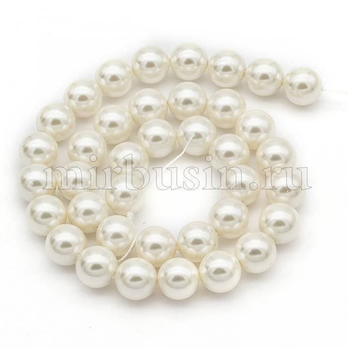 Жемчуг Shell Pearl, Круглый, Цвет: Белый, Размер: 10мм, Отв 0.8-1мм, около 40шт/38см/нить. (УТ100027389)