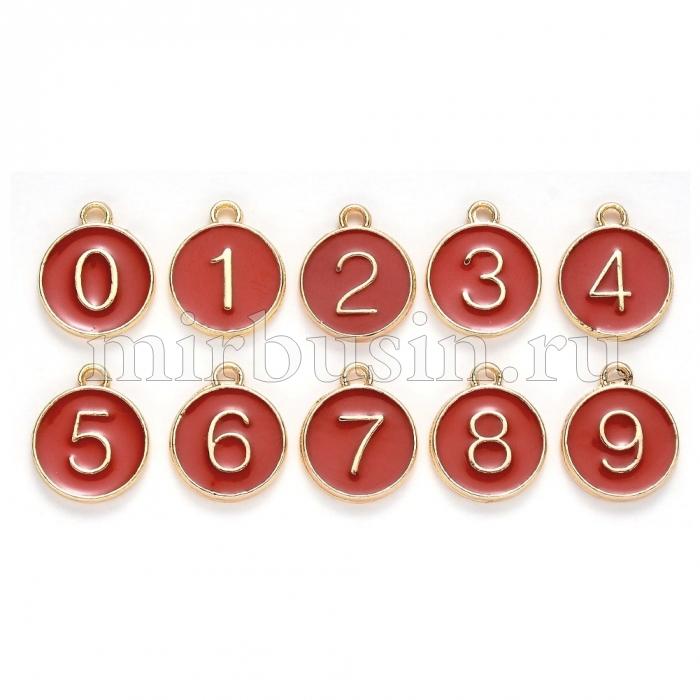 Набор Подвески Цифры от 0 до 9, Эмаль, Цвет: Темно-красный, Размер: 14.5х12х2.5мм, Отверстие: 1.4мм, 10шт/набор, (УТ100027882)