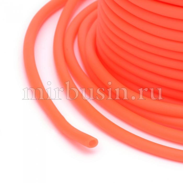 Шнур Резиновый Синтетический Полый, Цвет: Оранжево-красный, Толщина 4мм, Отверстие 2мм, (УТ100028380)