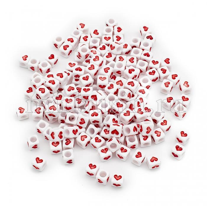 Акриловые Непрозрачные Бусины Кубики, Цвет: Красный, Размер: 6.5х6х6мм, Отверстие 3мм, около 150шт/25г, (УТ100030756)