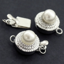 Застежка Коробочка с Жемчужиной, Металлическая, Цвет: Платина, Размер: 18х12х10мм, Отв-тие 1мм, (УТ000001057)