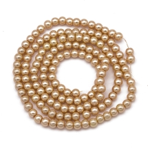 Жемчуг Бусины Стекло 4мм, Глянцевые, Круглые, Цвет: Бежевый, Диаметр: 4мм, Отв-тие 1мм, около 216шт/86см/нить, (УТ000005893)