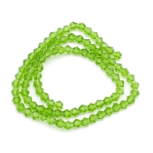 Бусины Австрийский Хрусталь Имитация, Стеклянные, Граненые Биконус, Зеленый Лайм, 4х4мм, Отверстие 1мм, около 80шт/30см/нить, (УТ000007078)