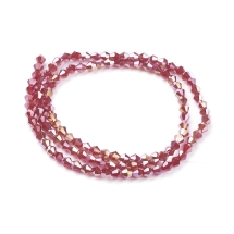 Бусины Гальваника Стекло АВ-Цвет, Граненые, Биконус, Цвет: Красный, Размер: 4х4мм, Отв-тие: 1мм, около 87шт/33.5см/нить, (УТ000007103)