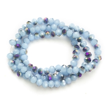 Бусины Гальваника Стекло, под Нефрит, Полупокрытие, Граненые, Рондель, Цвет: Голубой, Размер: 6х4мм, Отв. 1мм, около 100шт/40см/нить, (УТ000007918)