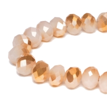 Бусины Гальваника Стекло, под Нефрит, Полупокрытие, Граненые, Рондель, Цвет: Бежевый, Размер: 6х4мм, Отв. 1мм, около 100шт/46см/нить, (УТ000007961)