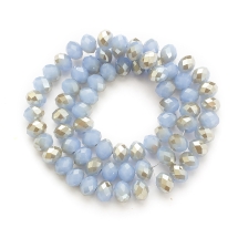 Бусины Гальваника Стекло, под Нефрит, Полупокрытие, Граненые, Рондель, Цвет: Синий Лайт, Размер: 8х5мм, Отв. 1мм, около 72шт/36см/нить, (УТ0002567)