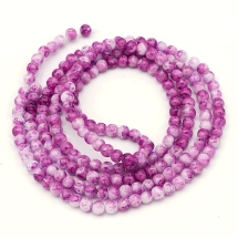 Бусины Стеклянные Окрашенные под мрамор, Форма: Круглая, Цвет: Сиреневый, Диаметр: 4мм, Отверстие 1.1мм, около 200шт/80см/нить, (УТ0005788)