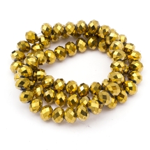 Бусины Гальваника Стекло, с золотистым Покрытием, Граненые, Рондель, Цвет: Золотистый, Размер: 10х7мм, Отв-тие 1мм, около 72шт/50см/нить, (УТ0005869)