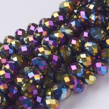 Бусины Гальваника Стекло, Граненые, Рондель, Цвет: Мультицвет, Размер: 10х7мм, Отв-тие 1мм, около 72шт/50см/нить, (УТ0005870)