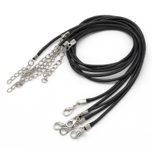 Основа для Ожерелья Шнур Искусственная Кожа, с Застежкой Карабин и Цепочкой, Черный, 2мм/38см, (УТ0010196)