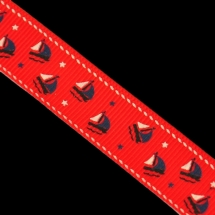 Лента Репсовая с Принтом Кораблик, Полиэстер, Цвет: Красный, Ширина: 16мм, около 85м/катушка, (УТ0011747)