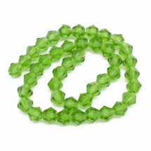 Бусины Австрийский Хрусталь, Имитация, Стекло, Граненые Биконус, Цвет: Зеленый лайм, Размер: 6х6мм, Отв-тие: 1мм, около 50шт/30см/нить, (УТ0029293)