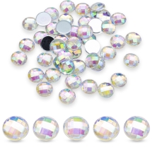 Акриловые Стразы - Кабошоны Граненые, Плоские Круглые, Кристалл АВ, 10х3.5мм, (УТ0029037)
