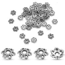 Шапочки для Бусин 6 лепестков, Цветок, Сплав, Тибетский Стиль, Античное Серебро, 6х1.5мм, Отверстие 2мм, (УТ0029208)