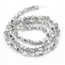 Бусины Австрийский Хрусталь Класс АА Имитация Стеклянные, Платиновое Полупокрытие, Биконус, Бесцветный и Платина, 4х4мм, около 80шт/29см/нить, (УТ0031056)