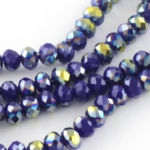 Бусины Гальваника Стекло АВ-Цвет, Полупокрытие, Непрозрачные, Граненые, Рондель, Темно-синий, 8х6мм, Отв. 1мм, около 72шт/44см/нить (УТ0031082)