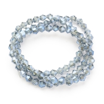 Бусины Гальваника Стекло, Биконус, Цвет: Синий, Размер: 4х4.5мм, Отв-тие 1мм, около 80шт/3см/нить, (УТ100007038)