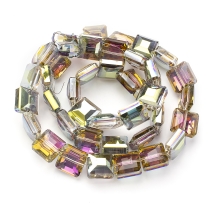 Бусины Гальваника Стекло АВ-Цвет, Граненые, Квадрат, Цвет: Салатовый, Размер: 13x13x7.5мм, Отв-тие: 2мм, около 38шт/50см/нить, (УТ100006981)