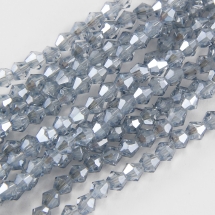 Бусины Гальваника Стекло, Граненые, Биконус, Цвет: Стальной, Размер: 3х3мм, Отв-тие: 1мм, около 136шт/42см/нить, (УТ100007044)