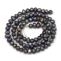 Жемчуг Натуральный Пресноводный, Круглый, Серо-синий, 4-6x4-5мм, Отв-тие 0.6-0.7мм, около 64шт/32см/нить. (УТ100006751)