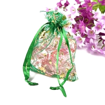 Подарочный Мешочек из органзы, Прозрачный, с Рисунком, Цвет: Зеленый, Размер: 9x7см, (УТ100010937)