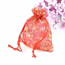Подарочный Мешочек из органзы, Прозрачный, с Рисунком, Цвет: Оранжево-красный, Размер: 9x7см, (УТ100010934)