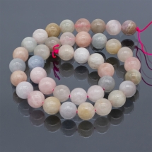 Бусины Натуральный Морганит, На нитях, Круглые, Цвет: Микс, Размер: 10мм, Отверстие 1мм, около 39шт/39см/нить, (УТ100011768)