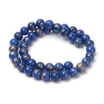 Бусины Натуральный Машанский Нефрит с Золотистым Напылением Круглые, Синие, 8мм, Отверстие 1мм, около 48шт/нить, (УТ100013926)