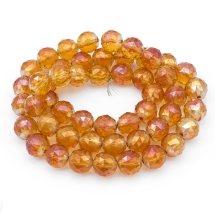 Бусины Стекло с Гальваникой, Граненые, Радужные, Круглые, Цвет: Оранжевый, Размер: Диаметр 14мм, Отв. 1.5мм, около 50шт/70см/нить, (УТ100015738)