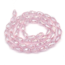 Бусины Гальваника Стекло АВ-Цвет, Граненые, Капля, Цвет: Фламинго, Размер: 15х10мм, Отверстие 1мм, около 50шт/75см/нить, (УТ100017247)