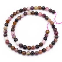 Бусины Натуральный Турмалин, на нитях, Круглые, Цвет: Сиренево-фиолетовый, Размер: 6мм, Отв.: 1мм, около 66шт/39см/нить, (УТ100017945)