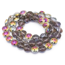 Бусины Стекло с Гальваникой, Граненые, Радужные, Круглые Плоские, Серый, 14х10мм, Отв. 1.5мм, около 50шт/70см/нить (УТ100019181)