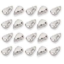 Пришивные Стразы Стекло в Цапах, Основа Латунь Цвета Платина, Капля, Бесцветный, 8х5.5х4мм, Отв 0.8-1мм, (УТ100019721)