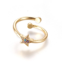 Кольцо Звезда, Регулируемое, Латунь + Фианиты, Цвет: Золото, Размер 16.0, (УТ100021238)