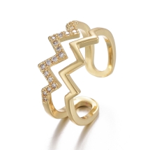 Кольцо Регулируемое Волна, Латунь + Фианиты, Стойкое Покрытие, Прозрачные Камни, Цвет: Золото, Размер 17.5, (УТ100021241)