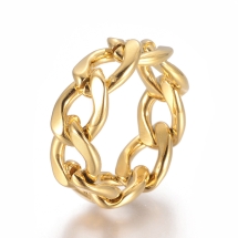 Кольцо Цепь, Нержавеющая Сталь, Цвет: Золото, Размер 17.0, Звенья: 12,5x9x2мм, (УТ100021244)