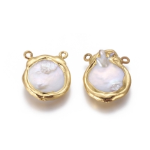 Кулон Натуральный Речной Жемчуг, Фурнитура Латунь, Цвет: Золото, Самородок, Размер: 25~29x20~23x5~7мм, Ответстие 1.8мм, (УТ100022012)