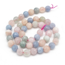Бусины Натуральный Морганит, на нитях, Круглые, Граненые, Цвет: Микс, Размер: 8мм, Отв. 1мм, около 49шт/40см/нить, (УТ100022661)