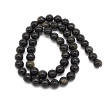 Бусины Натуральный Золотой Обсидиан, на нитях, Круглые, Цвет: Черный, Размер: 10x9.5мм, Отверстие 1мм, около 36шт/36см/нить, (УТ100022933)