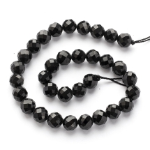 Бусины Натуральный Черный Турмалин Круглые Граненые, 6мм, Отверстие 1мм, около 32шт/20см/нить, (УТ100023019)