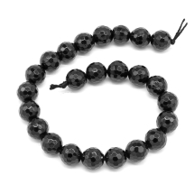 Бусины Натуральный Черный Турмалин Круглые Граненые, 8мм, Отверстие 1мм, около 23шт/20см/нить, (УТ100023020)