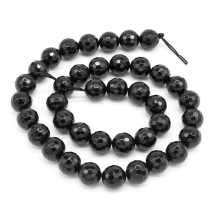 Бусины Натуральный Черный Агат, Круглые, Окрашенные, Граненые, Цвет: Черный, Размер: 10мм, Отверстие 1мм, около 39шт/38см/нить, (УТ100023159)
