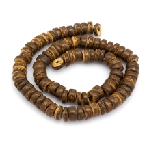 Бусины из Кокоса Хейши, Плоские Круглые, Шоколадные, 8x2~6мм, Отверстие 2мм, около 88~110шт/36-40см/нить, (УТ100023584)