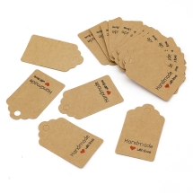 Бирки Подарочные "Handmade with Love" Бумажные, Прямоугольные, Бежевый, 50x30х0.4мм, Отверстие: 5мм, (УТ100023592)