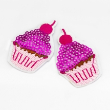 Нашивка на Одежду, Вышитая нашивка, Термонаклейка, Аппликация, Торт, Пайетки, Цвет: Пурпурный, Размер: 51x33x1.5мм, (УТ100023973)