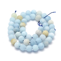 Бусины Натуральный Аквамарин, На нитях, Морозный Стиль, Круглые, Цвет: Голубой, Размер: 8~8.5мм, Отверстие 1мм, около 48шт/39.5см/нить, (УТ100024000)