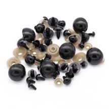 Глазки с Фиксатором и Штифтом, для Игрушек, Круглые, Цвет: Черный, Размер: 8~24мм, (УТ100024499)